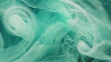 Duman sıvısı. Duman karışımı. Beyaz turkuaz boya bulutlu spiral sıvı pigment gizem karışımı renk soyut arka plan. Su dokusu girdap bulanıklığı akışı.