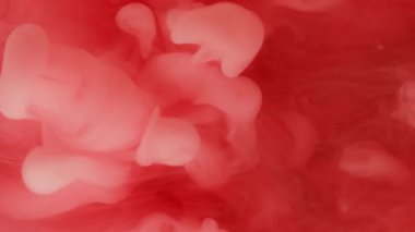Haze mürekkebi. Parlak duman. Kırmızı canlı sis akıntısı kaynıyor. Bulanık su fırtınası arka planında renk üfleme pigmenti patlaması.