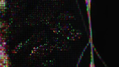 Grunge pikseli. Analog parazit. Çarpışan kristallerden dökülen siyah sıvıyla çatlamış bir görüntü. Dijital arıza renk gürültüsü elektronik ekranı rahatsız etti.