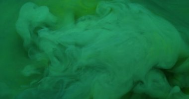 Arkaplanı boya. Renk dumanı. Bulanık yeşil su dumanı kimyasal sim ışıl ışıl parıldıyor. Sanat soyutlamasında yüzen ıslak doku sıvısı sıçrıyor..