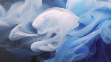 Sanat buharı. Haze boyası. Mavi gri duman hipnotik kıvrım akışı. Boya bulanık su pigment ipeği dokusunu çözer soyut siyah arkaplan.