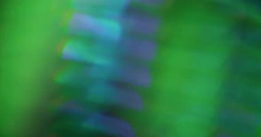 Odaklanmamış canlı ışıltılar. Titreşimli ışınlar. Yeşil mavi bir mercekle parlayan ışık, parlak parlak ışık, modern sanat arka planını bulanıklaştırdı..