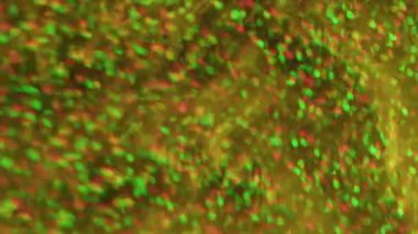 Pırıl pırıl bir üçgen. Konfeti titriyor. Sarı mavi çok renkli noktalar ışıldayan parçacıklar Bokeh ışığı soyut arkaplan üzerinde hareket ediyor.