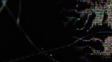 Ekran hasarı. Gürültülü objeler. Piksel cam yüzey arızası görüntüsünde siyah odaklanmış akış. Sıkıntılı kazı alanının analog statik genişlemesi.