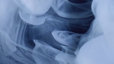 Sis girdabı. Haze boyası. Beyaz duman hipnotik kıvrım pigmenti sıvıda çözünür. Boyalı su soyut siyah arkaplanı çözer.