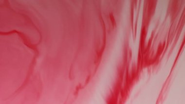 Dalgayı karıştır. Akrilik akım. Odaklanmamış kırmızı kırmızı, beyaz renkli mermer akış, suda damlayan boya, soyut sanat arka planına yayılıyor..