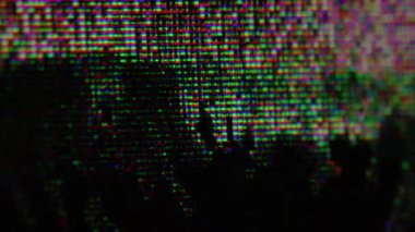VHS sesi. Kırık doku. Dijital ızgara ıslak LCD yüzeyinde siyah mürekkep akışı. Renk gürültüsü arıza efekti çözülmüş hata ağ örtüsü.