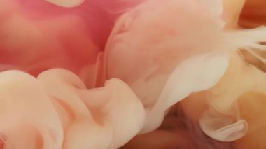 Duman sıçraması. Mürekkep atışı. Beyaz sprey karışımı pembe turuncu sis akışı sıvısı. Kıvrımlı renkli suyu harmanlamak soyut arkaplan odaklanmış dokuyu bozar.