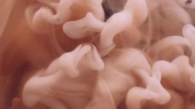 Duman bombası. Buhar bulutu. Soyut koyu siyah arkaplan üzerine yayılan su patlaması akışında çözünmüş turuncu renkli sıçrama mürekkebi.