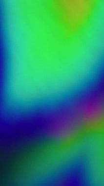 Dikey video. Holografik parıltı. Bulanık mercek parlaması. Yoğunlaşmamış ağır tahıl tozu sızıntısı yeşil çoklu renk soyut sanat ışığı arka planında parlaklığı titretir.