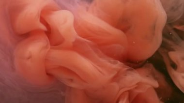 Kimyasal mürekkep karışımı. Suyu boya. Bulanık mor turuncu bulut dalgası egzoz sıvısı soyut koyu siyah arkaplanda yüzüyor..