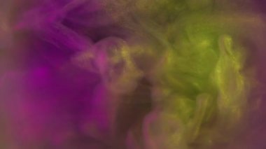 Işıl ışıl. Duman spektrumu. Altın sarısı mor simli partiküller soyut renk cilası üzerinde dönen sıvı yüzey sıvısı arkaplanı.