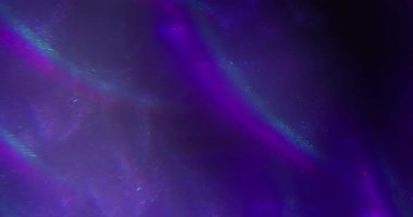 Neon karışımı. Parlak akış. Odaklanmamış mor mavi renk parıltısı soyut koyu siyah ışık arka planında yüzen parlak gökkuşağı parçacıkları.