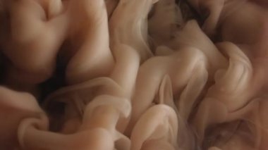 Sis akışı. Boyayla boyanmış. Suyun altındaki kahverengi bej mürekkep çözünmüş mistik sıvının içinde yüzüyor. Sanat dokusu soyut renk sıvı arkaplanı.