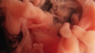 Duman bükme. Boya patlamış. Siyah arka plana yayılmış portakallı puf spreyi. Soyut su rengi lekesi patlaması bulanık fantezi sisi.