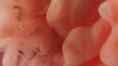 Sis dalgası. Boya akışı. Bulanık suda turuncu kırmızı duman karışımı. Soyut mistik sanatsal sis yüzen sıvı boya arka plan sıçraması.