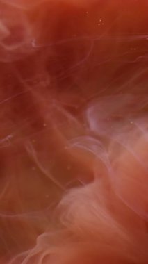 Dikey video. Duman dalgası. Boya dumanı. Pürüzsüz suluboya bukleler suda karışıyor. Soyut akış odaklanmış bulanık dokuya sahip gizemli renk arkaplanı.