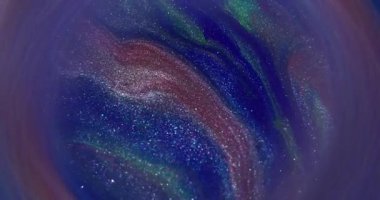 Bulanık dalgalar. Parıldayan sıvı. Soyut akrilik zemin üzerine yayılan mavi, kırmızı, parlak damlacıklar..