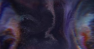 Parlak parlak boya. Bulanık mermer dokusu. Odaklanamayan mor, çok renkli akrilik soyut, siyah arka planda akıyor..