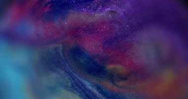 Parlak boya karışımı. Görüntü Bokeh Işıltısı. Soyut yaratıcı arka planda odaksız kırmızı, mavi renkli, ışıl ışıl su dokusu.