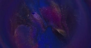 Mürekkep karışımı. Bulanık ıslak mermer. Odaklanmamış mavi altın rengi desen sıvı yuvarlak parlak soyut koyu siyah arkaplan üzerinde yüzer.