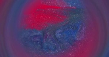 Dalga sanatı. Bulanık renkli akış. Odaklanmamış kırmızı mor simli kabarcıklar soyut yaratıcı arka planda daireler çizen canlı yuvarlak dokular.