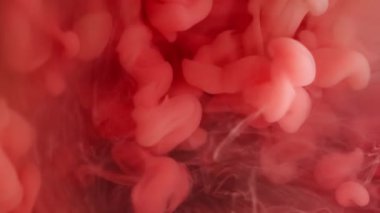 Girdap dalgası. Buhar arka planı. Odaklanmamış pembe bulut dokusu duman sıçratıyor. Suyun içine duman karışımı boya sıçrıyor. Yaratıcı sanat eserleri üzerinde yüzüyor..