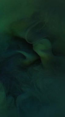 Dikey video. Grunge dumanı. Parlatıcı akış. Sanat suyunda kirli mürekkep tozu bulutu patlaması. Atmosferik soyut koyu parlak renk çözünmüş doku.