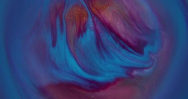 Parıltı boya. Bulanık mürekkep dalgası. Odaklanmamış mavi turuncu mor renkli sıvı sim desenli su soyut sanat akrilik zemin üzerinde.