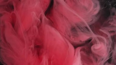 Mürekkep patlaması. Soyut boya. Kimyasal siyah sanat arka planında yüzen pembe renkli ruhani bulut suyu karışımı sıvı..