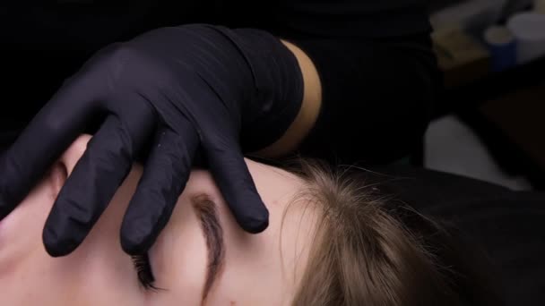Movimento Câmera Direita Para Esquerda Vista Procedimento Maquiagem Permanente Imagens — Vídeo de Stock