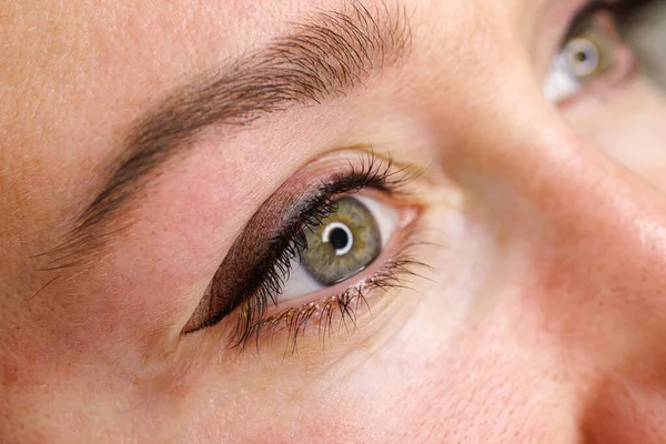 Bir Kızın Göz Kapağına Nazikçe Makyaj Yap Göz Kapaklarının Kalıcı — Stok fotoğraf