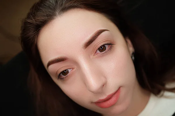 Beautiful Permanent Makeup Eyebrows Girl Eyebrow Permanent Makeup Cosmetic Procedure — Stock Photo, Image