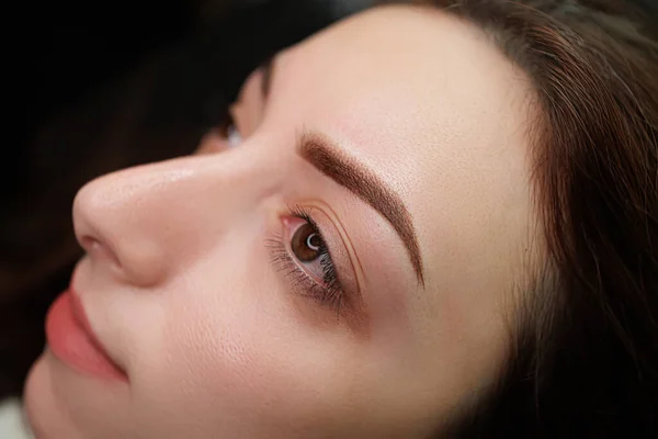 Girl Eyebrows Permanent Makeup Procedure Eyebrow Permanent Makeup Cosmetic Procedure — Stock Photo, Image