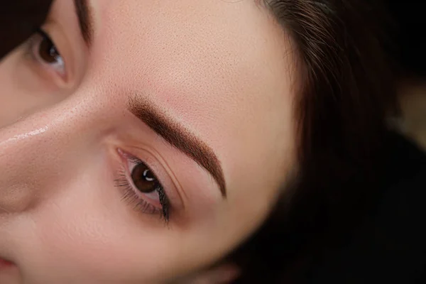 Eyebrows Permanent Makeup Shading Photo Procedure Eyebrow Permanent Makeup Cosmetic — Stock Photo, Image