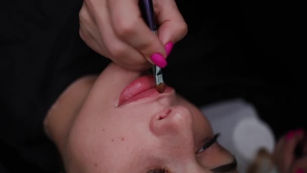 Préparation Permanente Procédure Maquillage Application Colorant Sur Contour Des Lèvres — Video