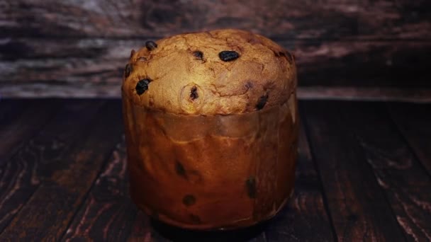 Ciasto Obraca Się Stole Panettone Chleb Świąteczny Boże Narodzenie — Wideo stockowe