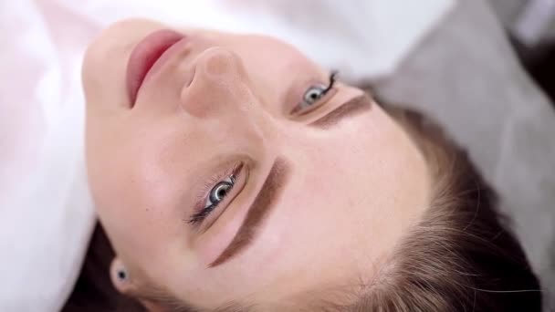 Göz Kamaştırıcı Kalıcı Kaş Makyajlı Güzel Kız Kameraya Poz Veriyor — Stok video
