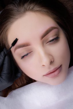 Kalıcı kaş makyajı sonrası fotoğraf. Güzel kız pozu. PMU Prosedürü, Kalıcı Kaş Makyajı.