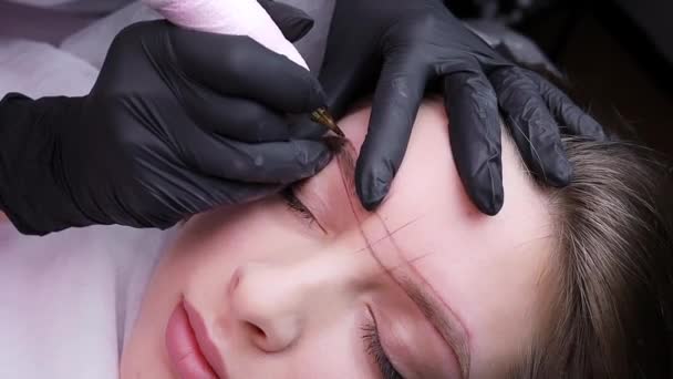 Maître Maquillage Permanent Travaille Strictement Selon Croquis Dessiné Sur Les — Video