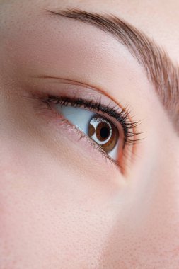 Kalıcı kirpik makyajından sonra sonuç. Kalıcı göz makyajı ve PMU kirpikleri.