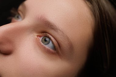 Prosedürden önce kaş makyajsız yakın çekim model kız. Esmerler için kalıcı kaş makyajı PMU