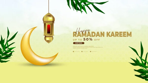 Ramadan Podium Achtergrond Blauw Bruin Met Lantaarn Wolk Blad Maan — Stockvector