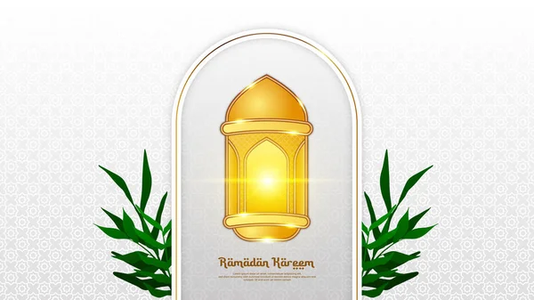 Fondo Del Ramadán Blanco Dorado Con Elementos Linterna Hoja Adecuado — Archivo Imágenes Vectoriales