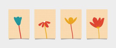 60 'ların tarz çiçek posteri çizimi, duvar dekorasyonu için mükemmel.