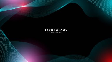 Siyah arkaplanda izole edilmiş, teknoloji, iletişim, bilim, müzik ve diğerleri için uygun, dinamik dalgalı soyut ışık çizgileri