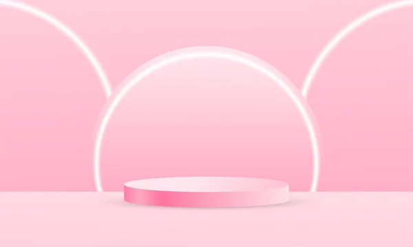 Пастельно Розовый Подиум Продвижения Продукции Неоновыми Световыми Элементами — стоковый вектор