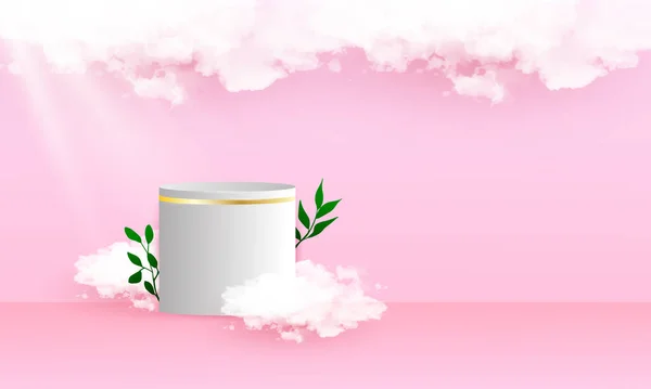 Pasztell Rózsaszín Dobogó Termék Promóciójához Felhő Levél Elemekkel — Stock Vector
