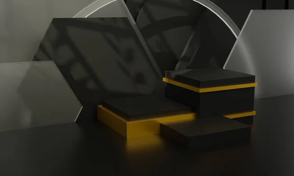 Luxe Zwart Podium Met Gouden Kleur Mix Voor Productpresentatie Weergave — Stockfoto