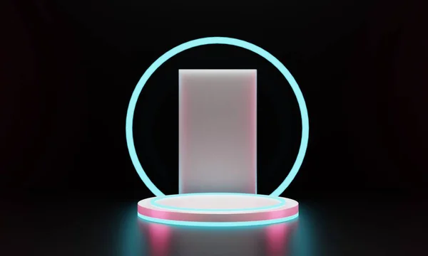 Podium Dengan Elemen Ringan Neon Sempurna Untuk Presentasi Produk Atau — Stok Foto